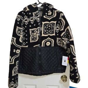 Spyder Women's‎ Black Sherpa Fleece Quilted Full-Zip Hooded Jacket Size XL NWT